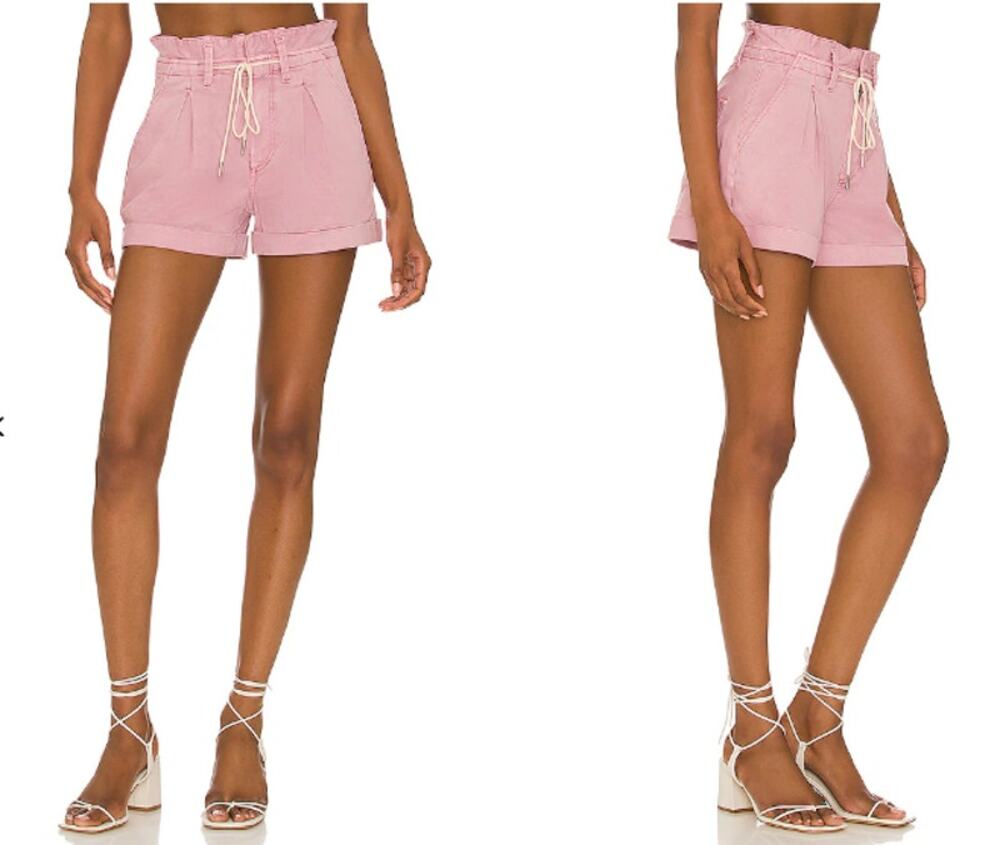 PAIGE Carly Pleated Shorts High Rise Paperbag Waist Vintage Garden Pink 31/L NWT
